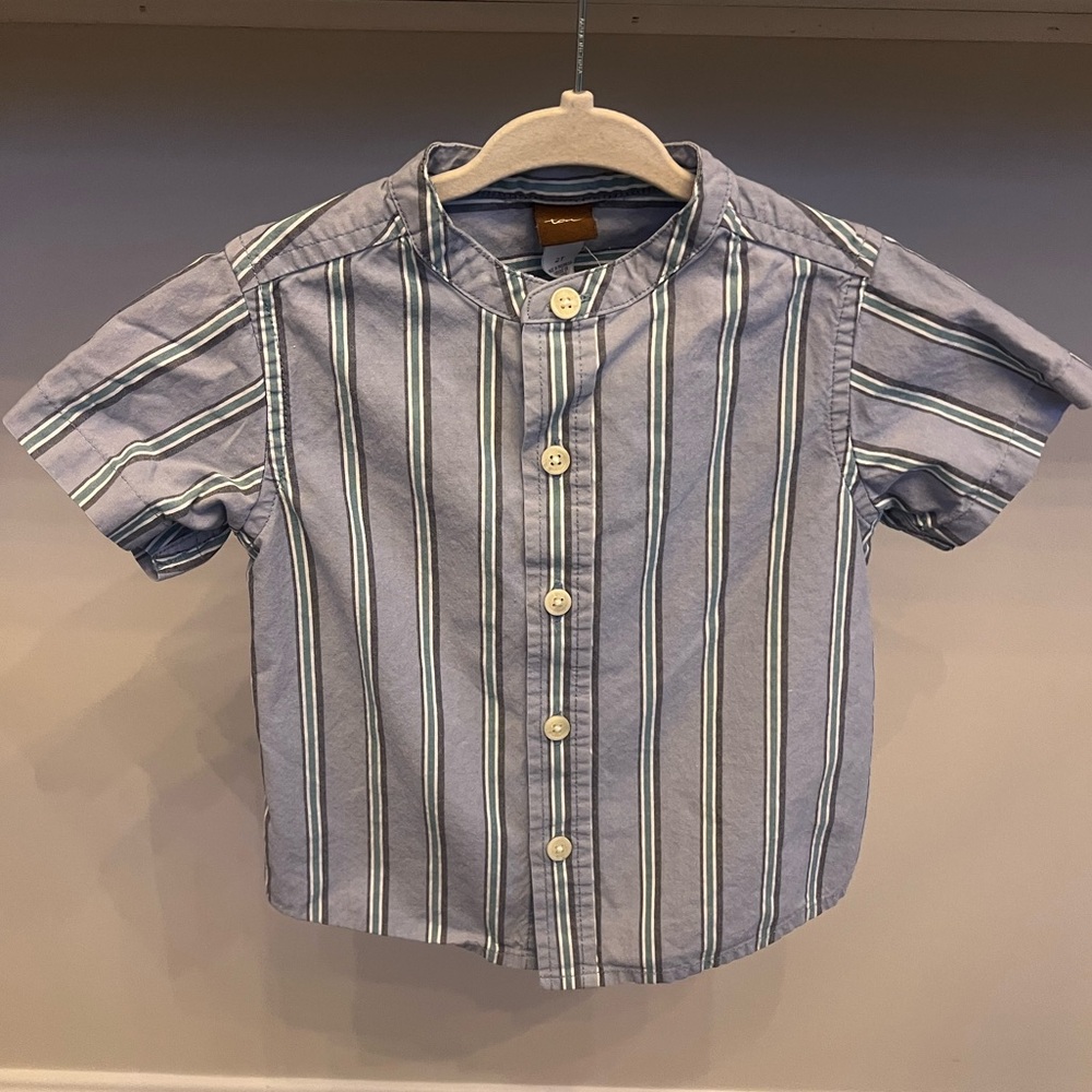 Tea Collection Boys 2T Dusty Blue Striped Short Sleeve Button Down